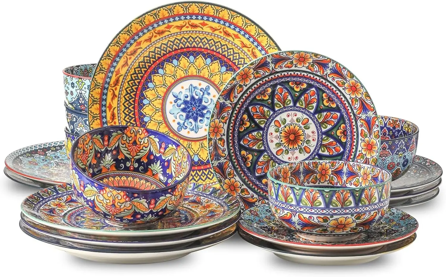 

Набор керамической посуды в богемном стиле из 18 предметов на 6 персон, винтажные тарелки и миски, подходят для микроволновой печи и посудомоечной машины, в ассортименте цветов