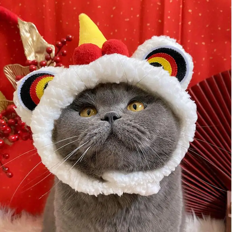 Dance Lion Pet Costume Chinese Spring Festival Cat Dance Lion Headgear Soft Cat Hat Headwear Funny Holiday Dress Up Supplies For