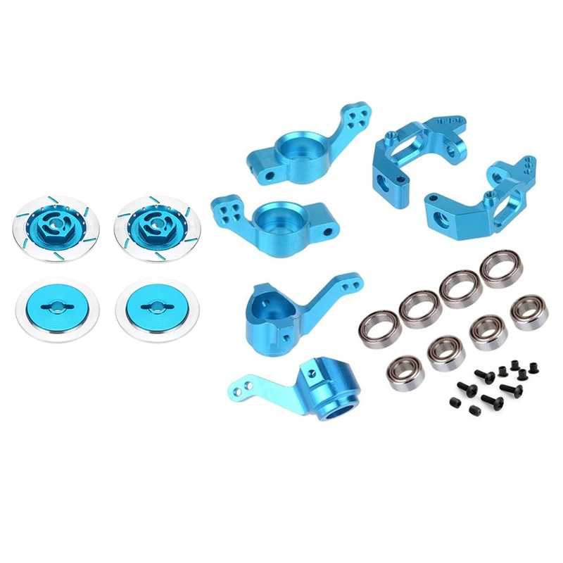 4PCS Aluminum Alloy Brake Disc For RC 1/10 Car HSP Fly Fish Buggy Truck 94123 Blue & 1Set Steering Hub Mount Set,Blue