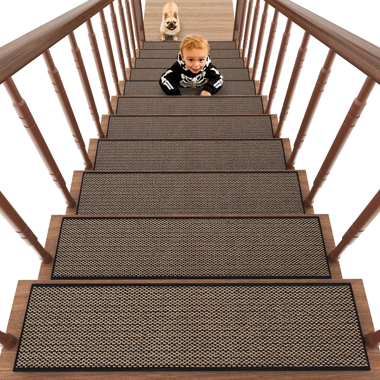 5PCS Wood Stair Mats Step Carpet Anti-Slip Strips Adhesive-Free Floor Mats for Home Use Chenille Rubber Mat