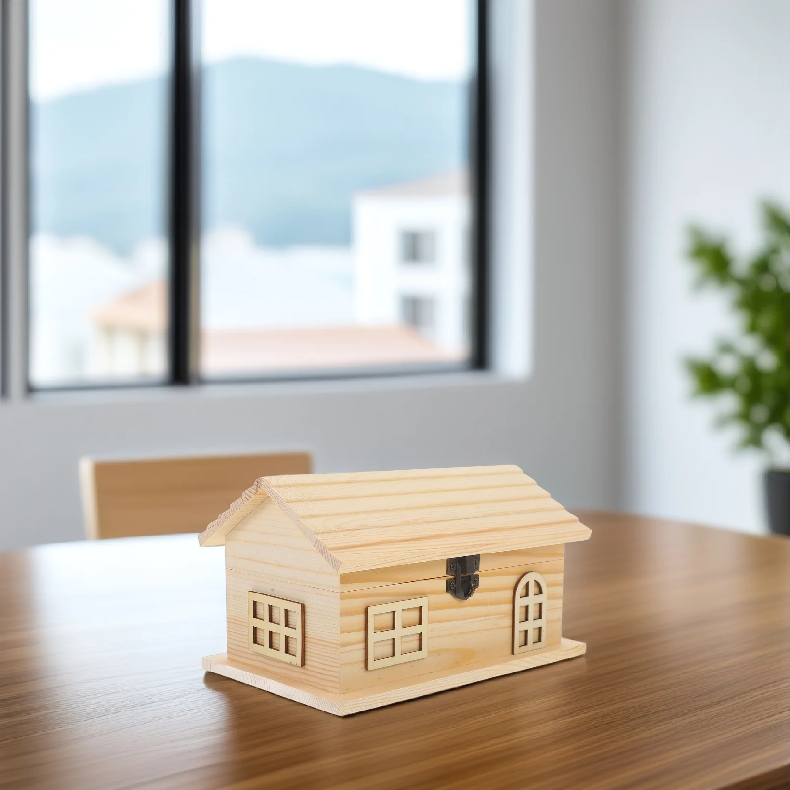 Wooden House DIY Unfinished Coin Bank Kids Saving Box Wooden Piggy Bank Money Storage Decor Wood House Children Coin Box