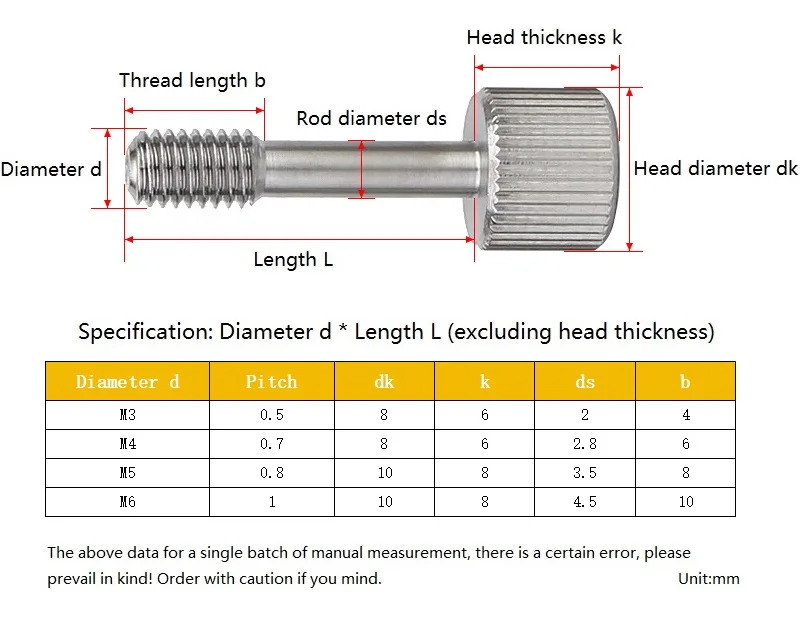 สกรูล็อคแบบนิ้วหัวแบน  M3 M4 M5 M6  สแตนเลส 304  แบบมีลายกันลื่น  แบบเกลียวครึ่ง  ปรับด้วยมือ