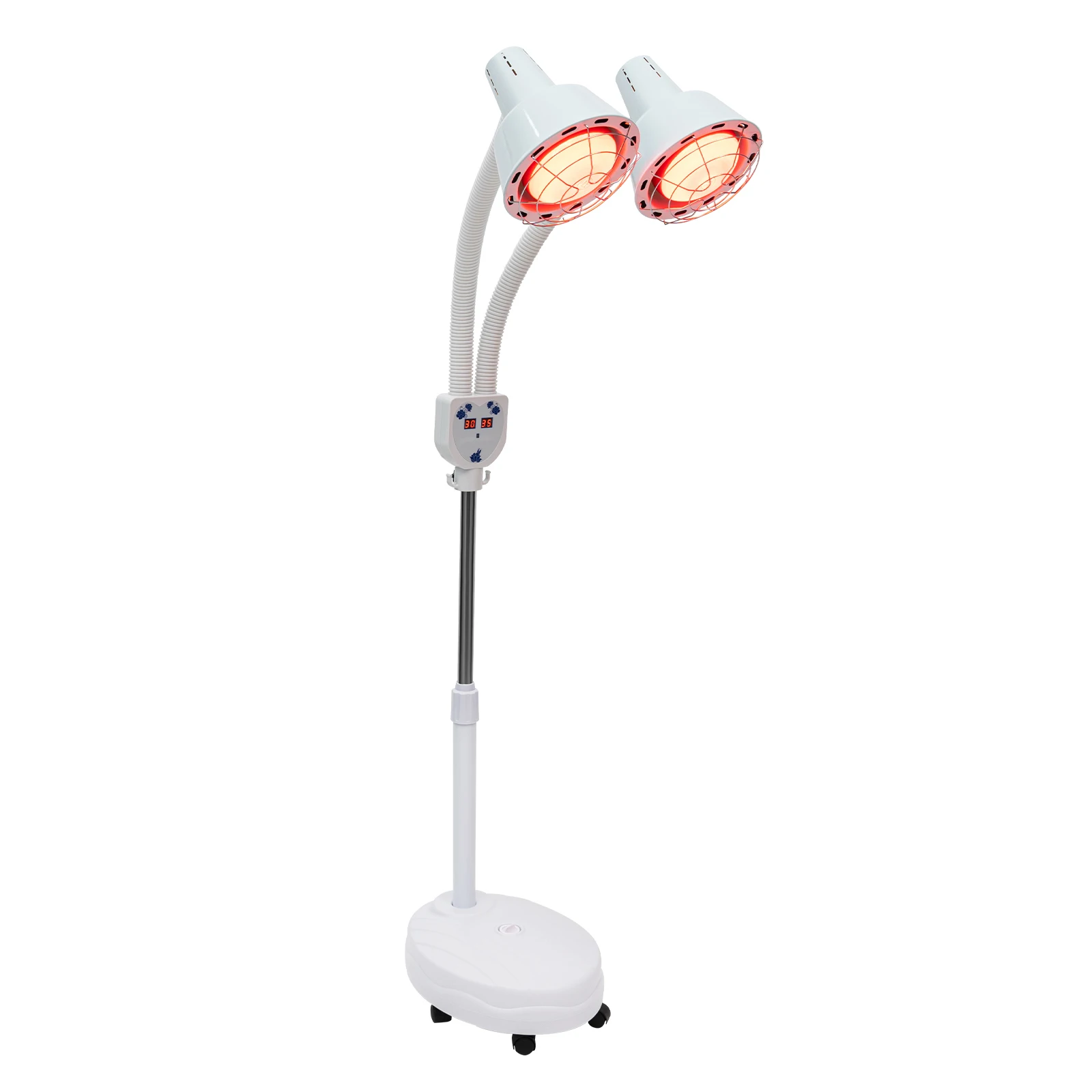 Electric Infrared Baking Lamp 275W Double-head 360° Adjustable Temperature Heat Lamp Remote Control With Rotating Pulley Base
