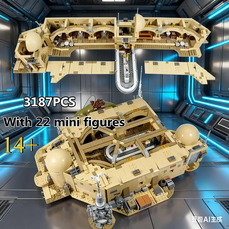 

2025 NEW LED 3187PCS Mos Eisley Cantina Building Blocks Bricks Model Compatible Birthday Toys Christmas Gifts