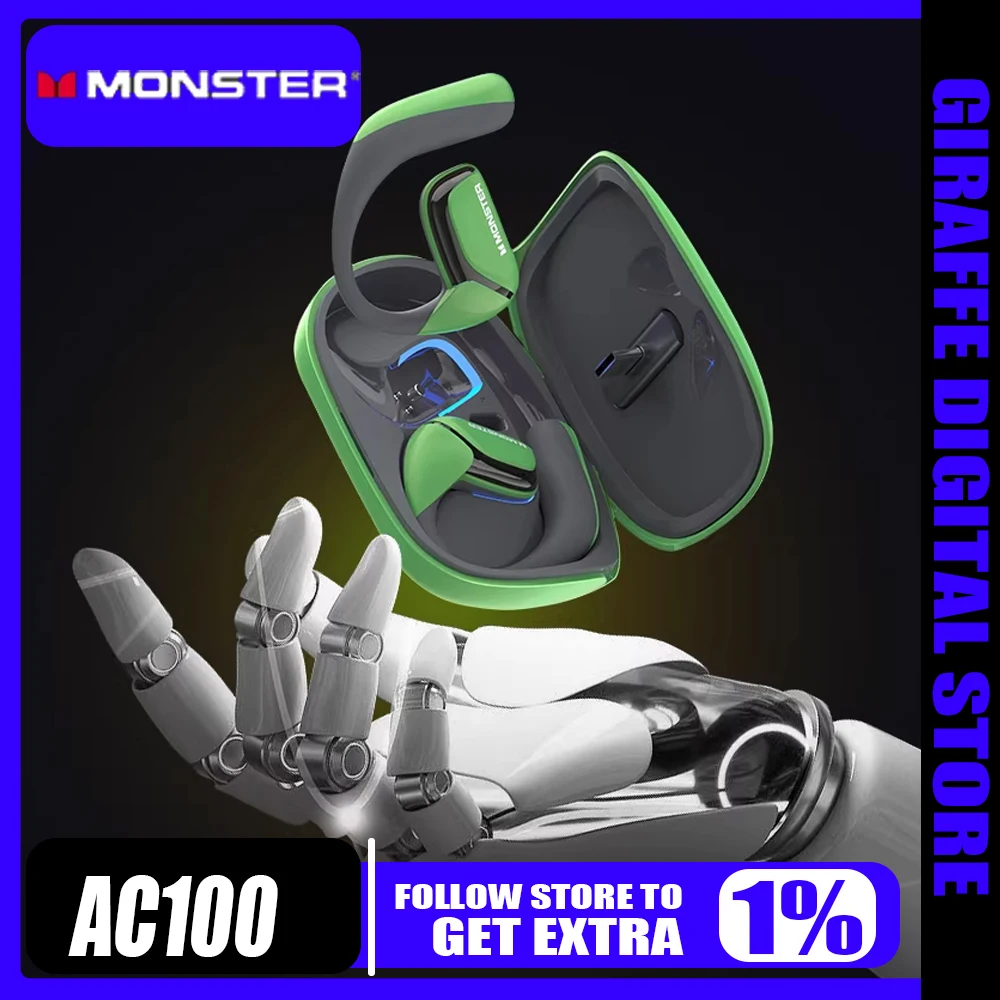 Игровые наушники Monster Mission AC100 7.1, объемный звук, Bluetooth 6.0/2,4G, беспроводные наушники с низкой задержкой 15 мс для игр
