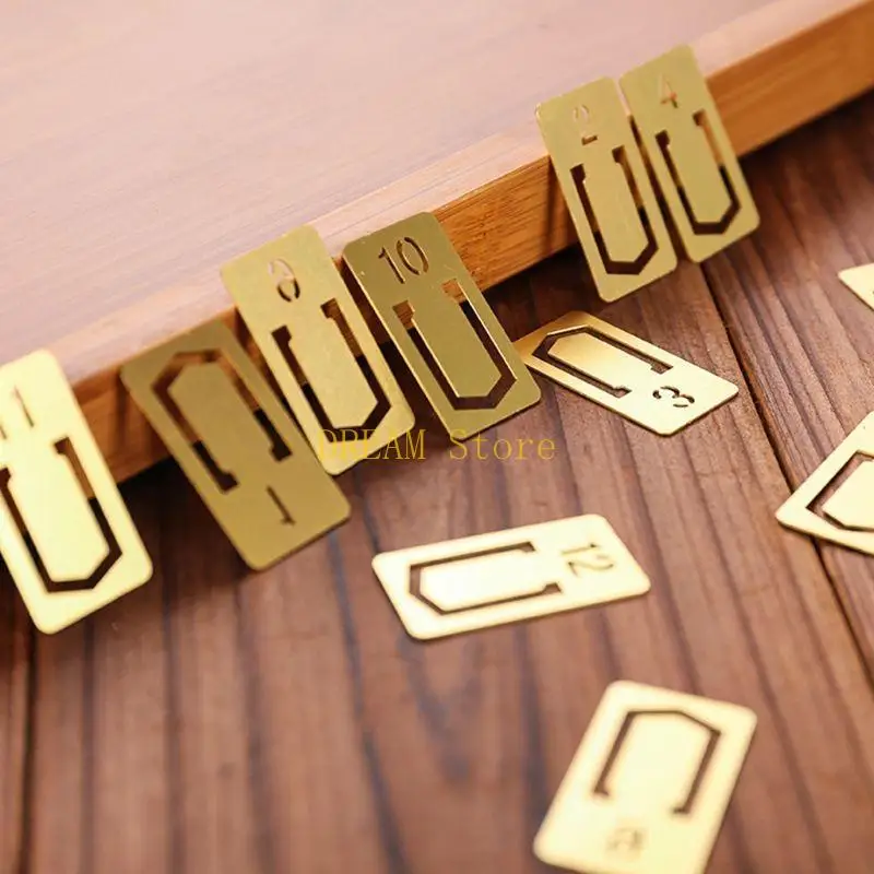 12Pcs Brass Bookmarks Number Metal Index Clamp Line Book Marker Stationery Schoo best sale