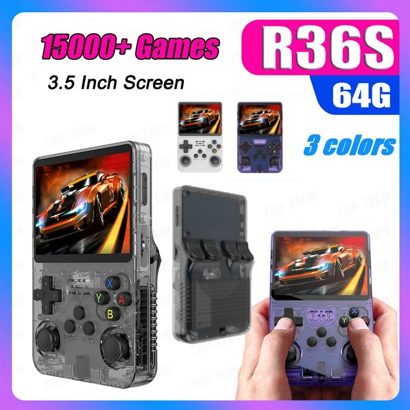 

R36S Retro Game Console 64GB 15000+ Games Linux System 3.5 Inch IPS Screen Portable Pocket Game Player For Kids