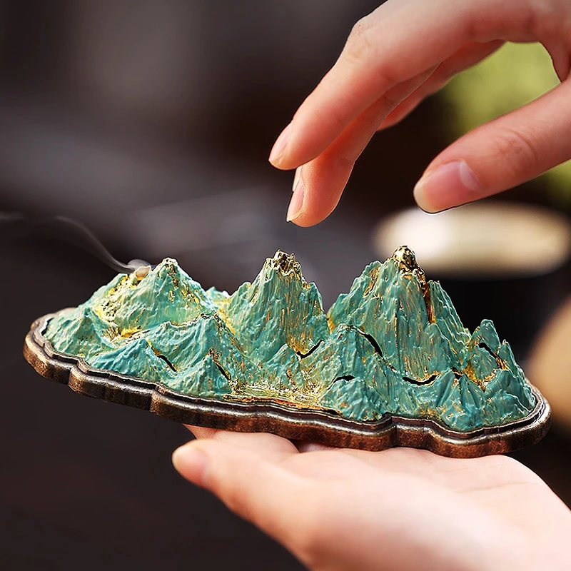 Creative Aromatherapy Furnace, Home Indoor Zen Tea Ceremony Decorations, Chinese style Metal Mountain Shape, Incense Burner, 1Pc