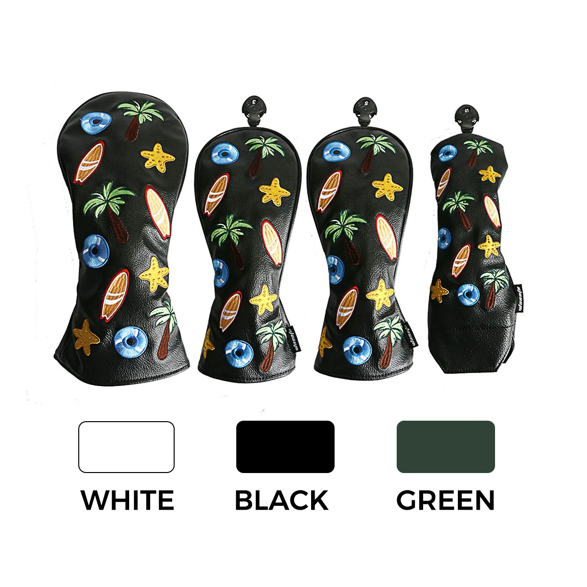 4pcs PU Leather Golf Club Head Covers Kit Unisex Golf Putter Headcovers Protector for Driver/Fairway Wood and UT Hybrid Clubs