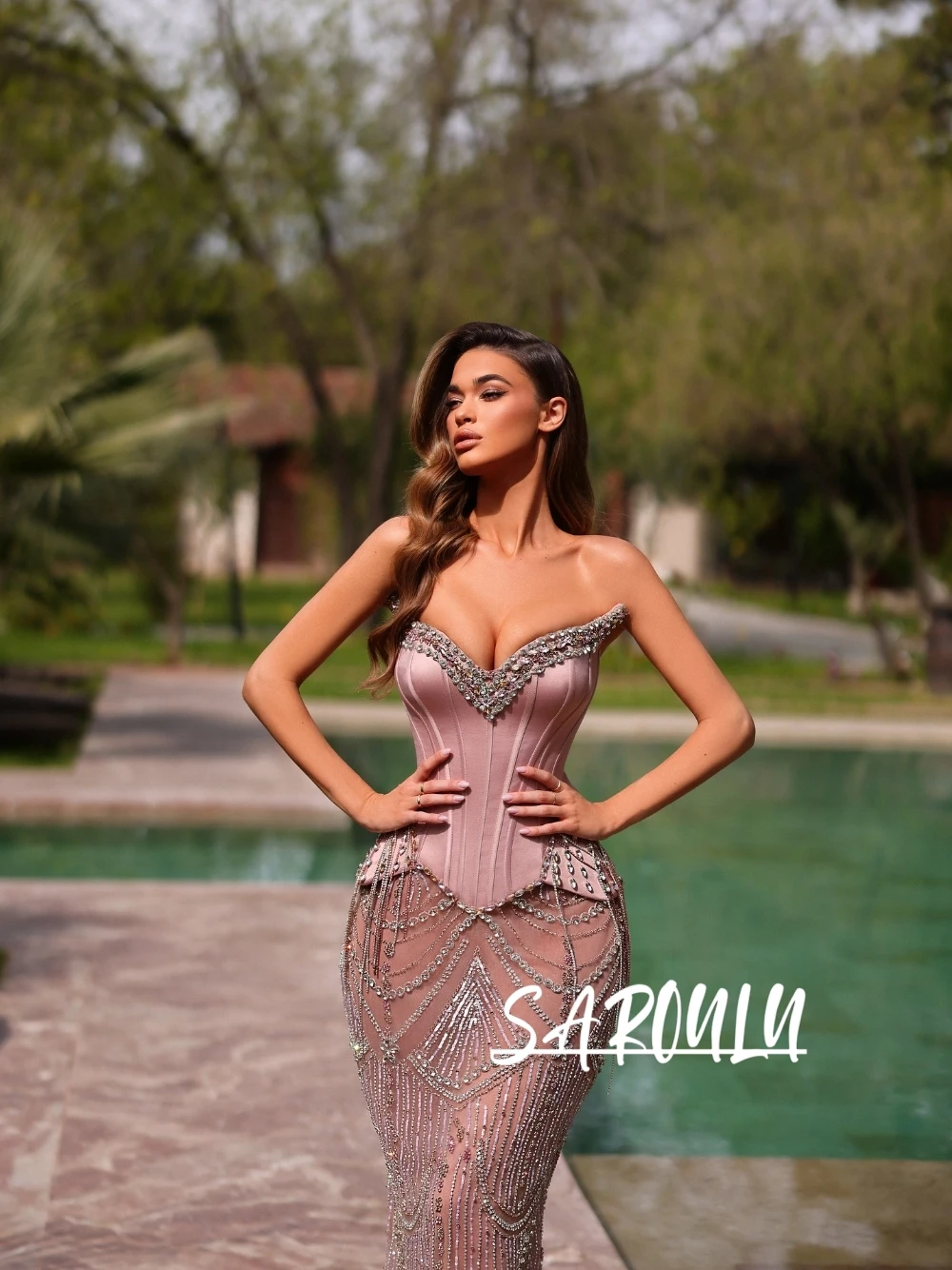 

Роскошное вечернее платье ручной работы с кристаллами и бахромой, платье русалки с открытыми плечами и корсетным лифом, гламурная официальная одежда для красной ковровой дорожки