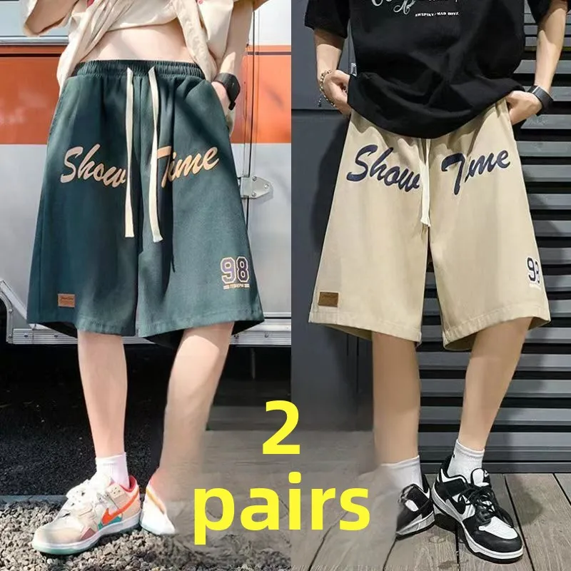 

Summer Men's Casual Breathable Five-Quarter orts Loose Fit Spor American Retro High Street Trendy Brand Loose Youthful Sle