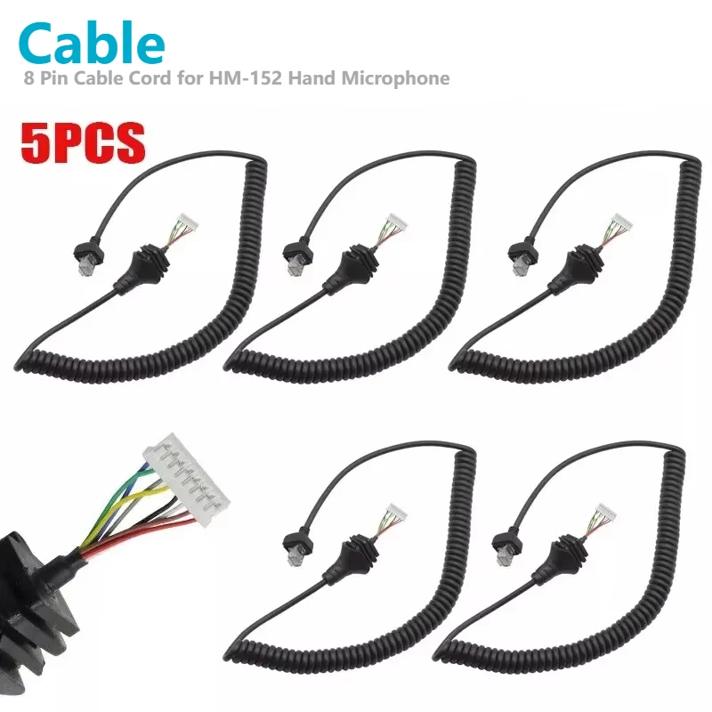 5pcs HM-152 Hand Microphone  8 Pin Cable Cord for ICOM HM152 HM154 IC-2820H F121 IC F221 Walkie Talk PTT Mic Speaker Accessory