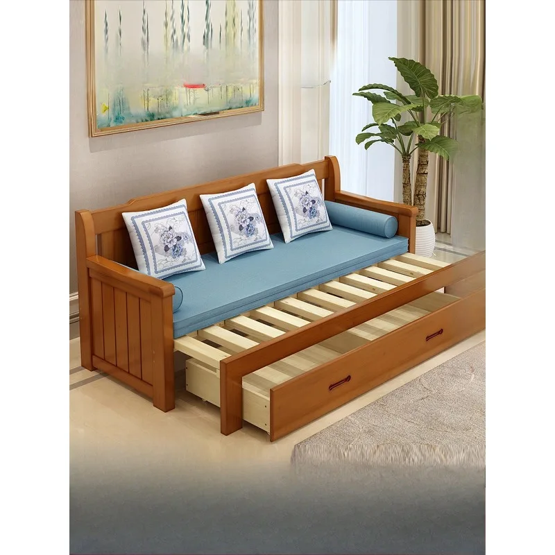 

Solid wood sofa bed foldable living room double 1.5 meters multi-functional retractable 1.8 meters small apartment