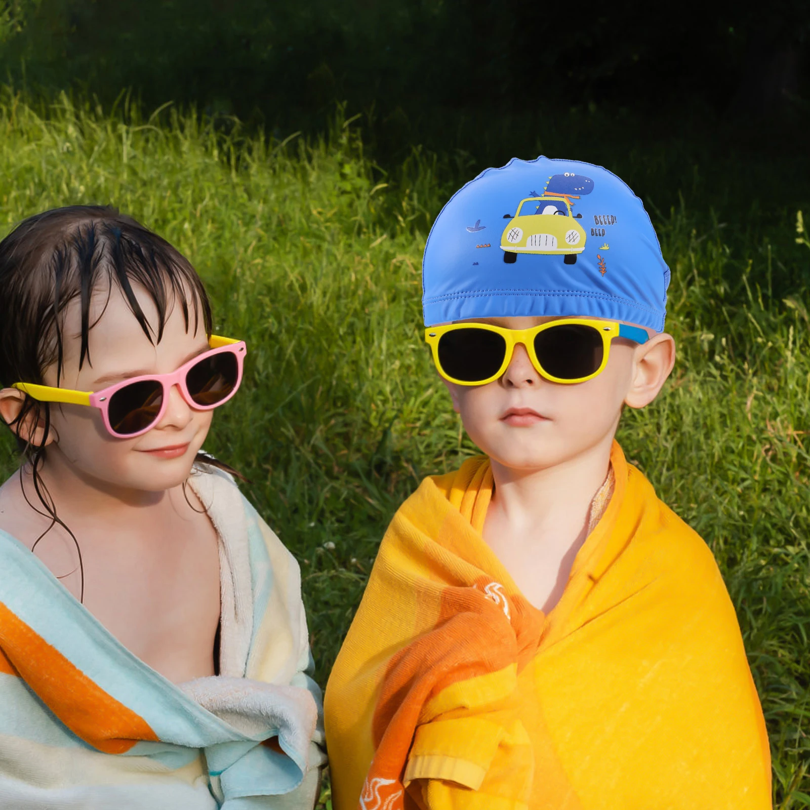 

Cartoon Swim Cap for PVC Waterproof Elastic Swimming Hat with Ear Protection Swim Caps for Pool Bathing