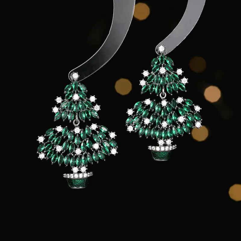 

Bilincolor Luxury Colorful Zircon Inlaid Christmas Tree Earrings for Christmas Gift