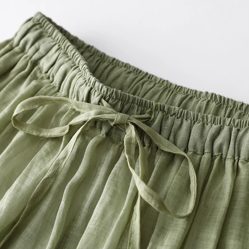 Luksusowe, kolorowe, damskie, letnie, luźne spodnie lniane, spodnie do medytacji zen, spodnie typu lantern, spodnie harlan z długimi nogawkami.