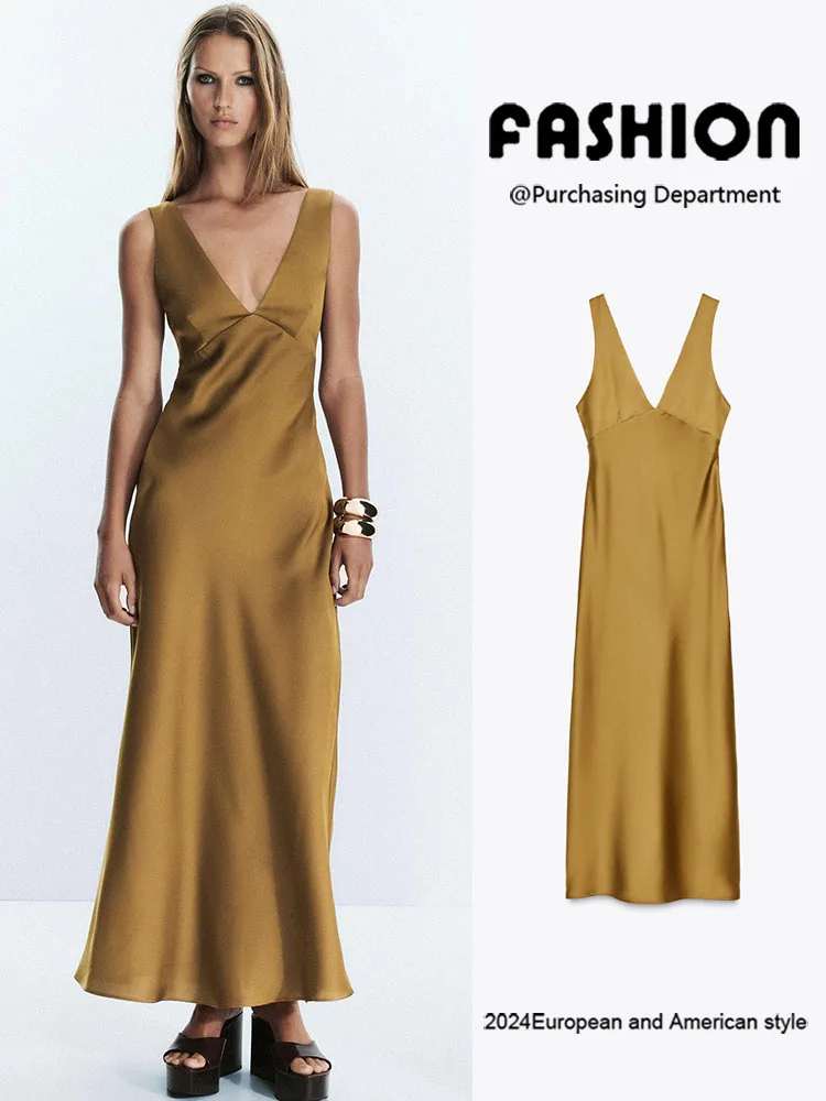 Faionable satén de seda v-ne Midi Dr mujer Ele Quali otoño nueva llegada vestido puesta en escena traje tradicional