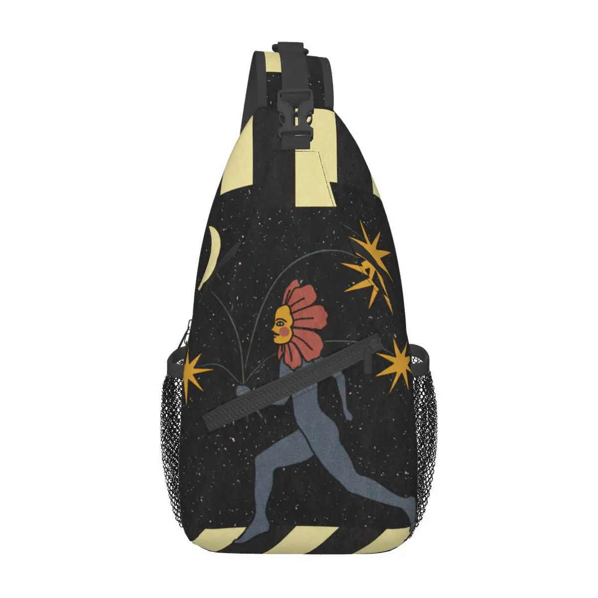 Witchcraft Sun Moon Star Flower Crossbody Sling Bags Print Chest Bag Aesthetic Shoulder Backpack Daypack Hiking Outdoor Camping