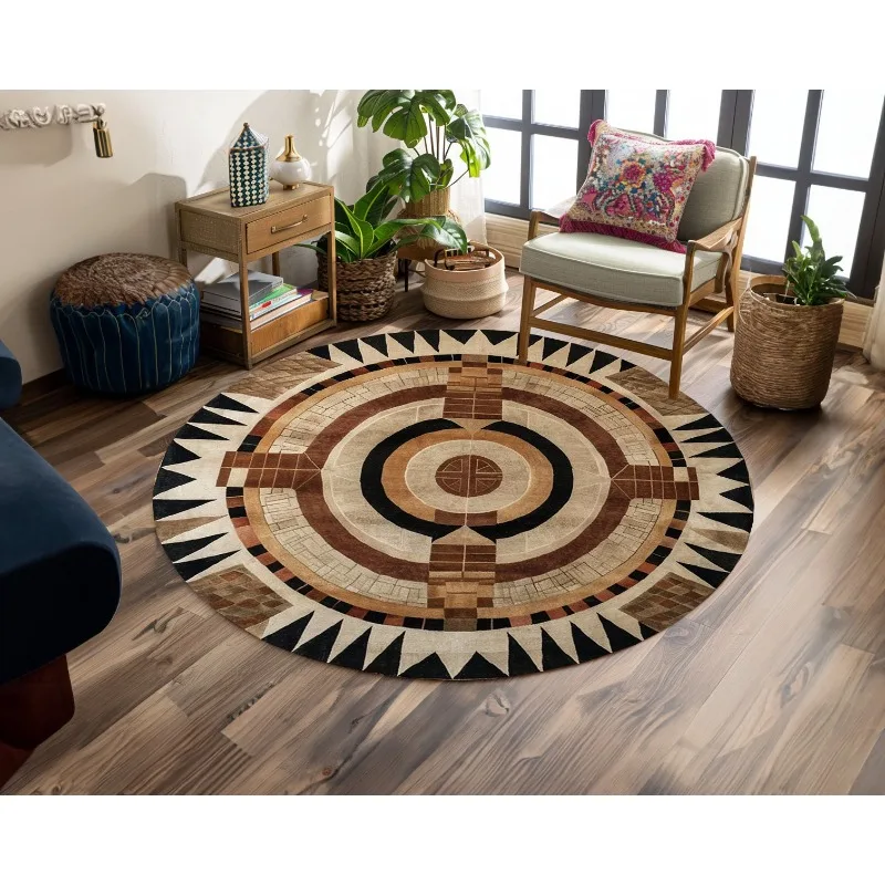 Contemporary Brown Scandinavian Rug Pastoral Style Decoration Non-slip Bohemian Carpet Library Decor Pastoral Round Carpet