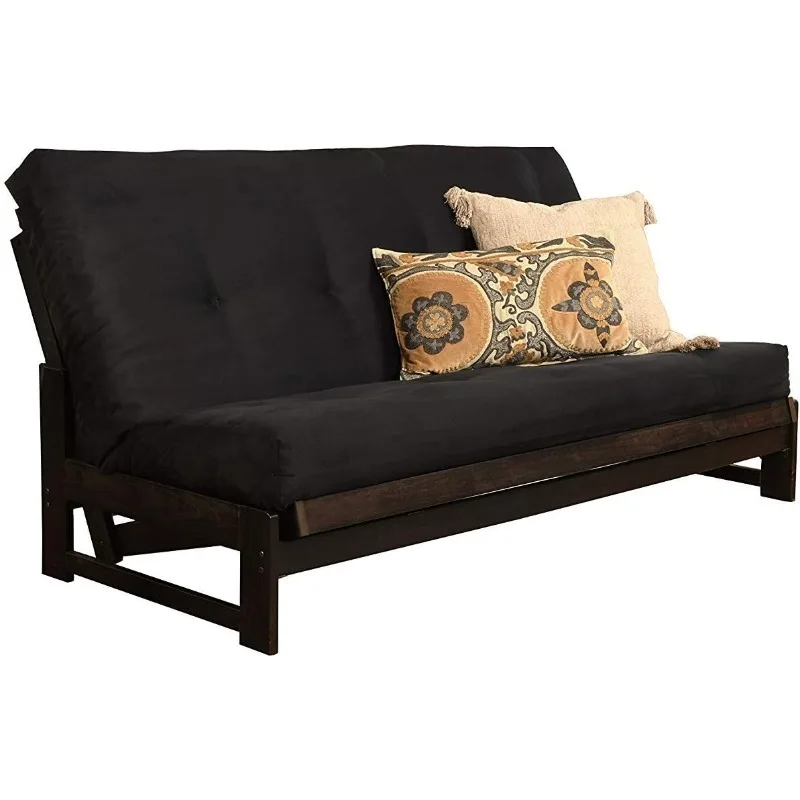 Aspen Futon with Suede Fabric Mattress in Mocha/Black