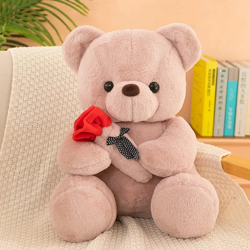 Kawaii دمية دب مع الورود ألعاب من نسيج مخملي لينة الدب محشوة دمية هدية رومانسية لمحبي ديكور المنزل هدايا عيد الحب للفتيات