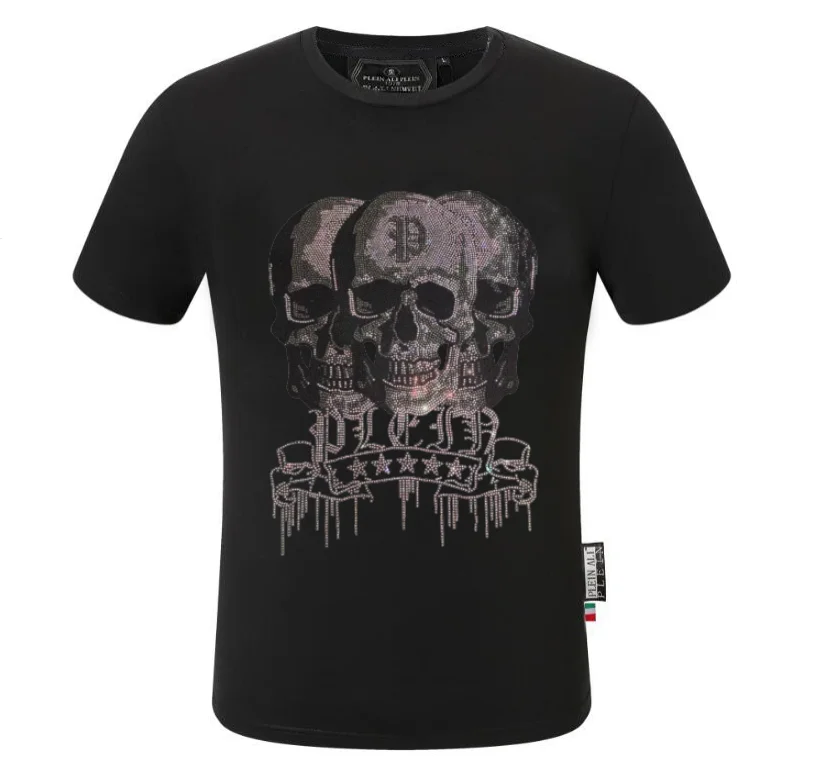 2025 summer new luxury men\'s fashion skull design Rhinestones T-shirt pure cotton crew-neck casual  high quality