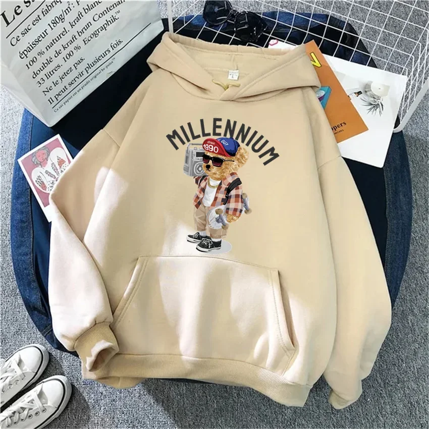 LE 2024 Winter Fashion Anime cartoon bearPullover Hoodies Women Streetwear Sportswear Fashion Unisex