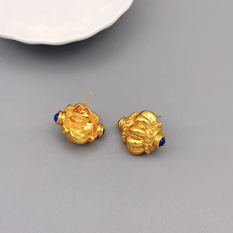 Vintage Messing beschichtung 18 Karat Gold Muschel mutter Lapislazuli Übertreibung Ohr stecker für Frauen Luxus Persönlichkeit Schmuck