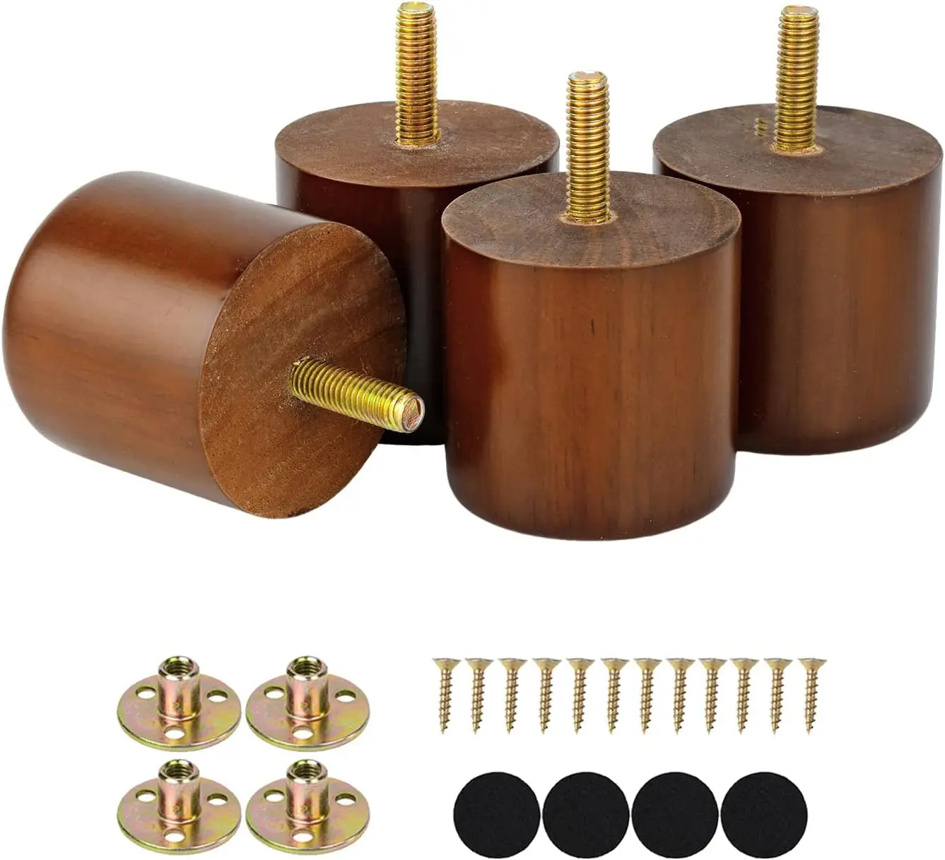 Juego de 4 patas de muebles de madera de 2 pulgadas, Mini patas de repuesto pequeñas con perno M8 preperforado para tocador otomano, silla corta Soli