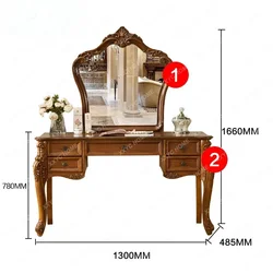 Tocador americano Vintage para dormitorio, mesa de maquillaje de lujo, tocador tallado de madera maciza europea, combinación de espejo de maquillaje