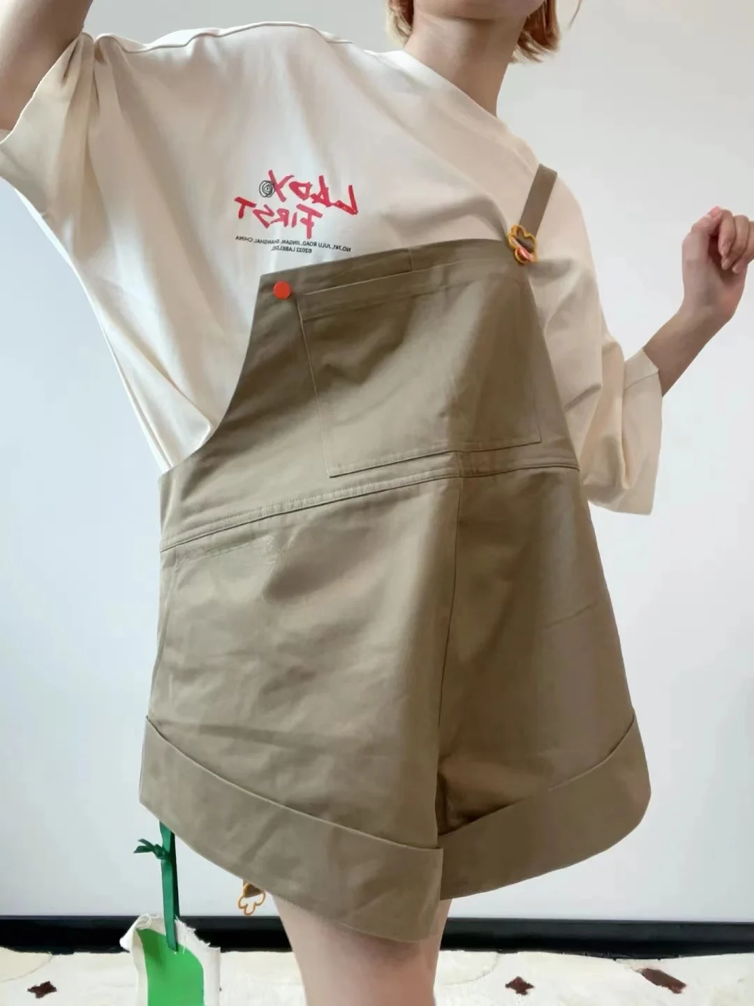 

Cute Wide Leg Overalls ort Pants Anti-Light Walking Pumpkin Workwear Pants Women's Summer Casual Cotton l Waist