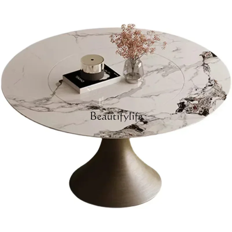 

ls 18FG40Light Luxury Designer Stone Plate Luxury Stone Dining Table Embedded Turntable round Table
