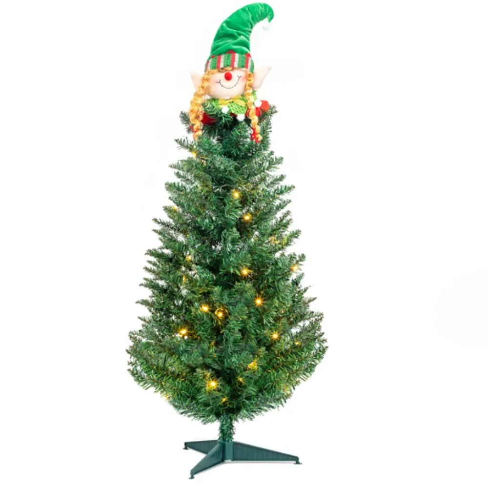 

3ft 129 branches, 30 lights, with christmas doll, green christmas tree, made of high-quality PVC material, twig iron bracket