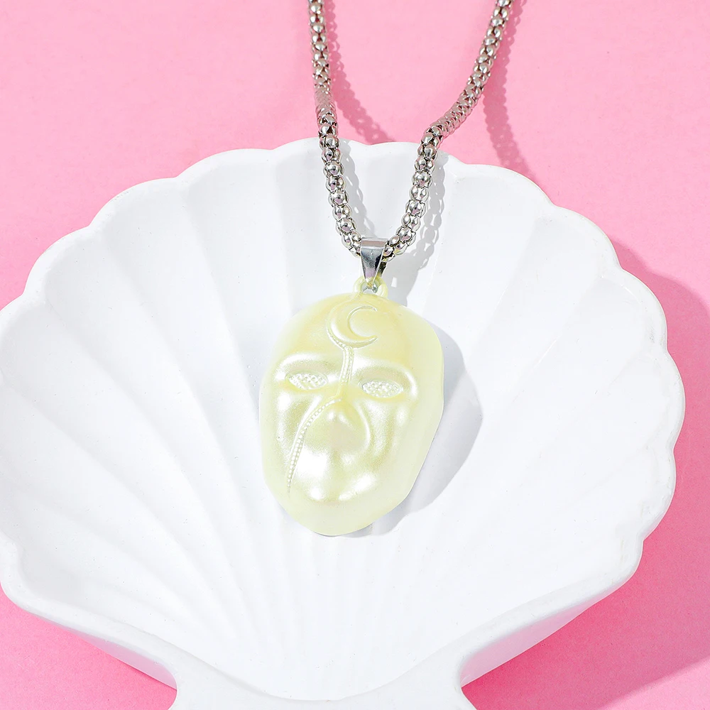 Avengers Movie Figure Moon Knight New Moon Blade Mask Necklace - Cosplay Superhero Pendant for Fans Personality Accessory view 3