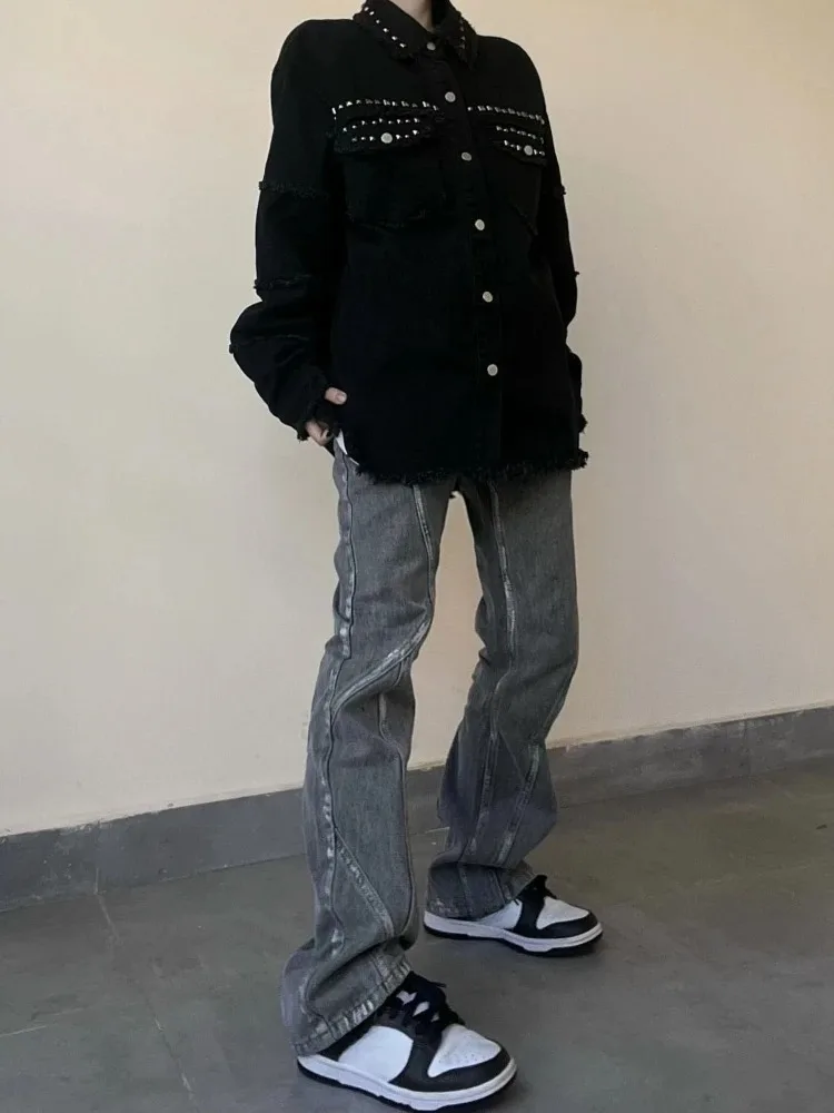

Gothic Black Denim Jacket Women's Y2K Vintage Punk Coat, Harajuku Streetwear Outerwear (Number of characters: 73)