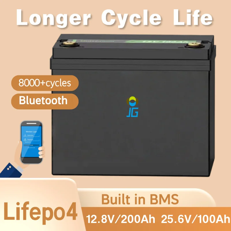 

LiFePO4 Battery Bluetooth 24V 100Ah Solar Rechargeable lithium Pack Grade A Cell with BMS Golf Cart Boat Solar