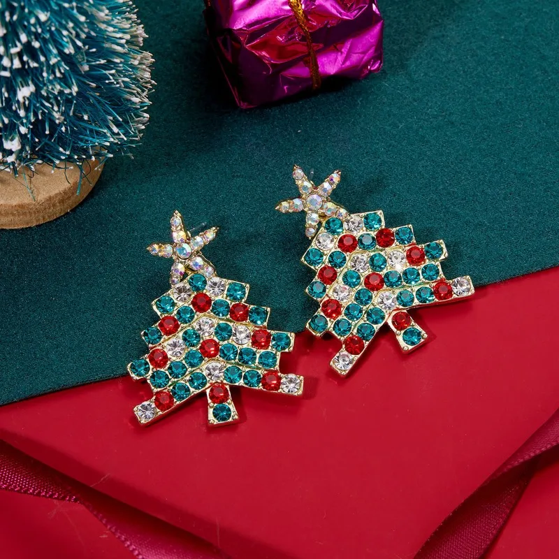 2023 New Sparkling Christmas Tree Earrings for Women Exquisite Multicolor Zircon Dangle Earrings Holiday Jewelry Girlfriend Gift