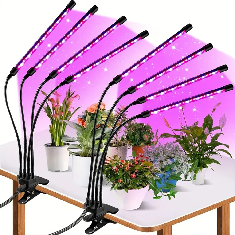 LED 실내 식물 성장등, 조절 가능한 클립형 삼색 식물 보조등, 2/4헤드 채소 재배용
