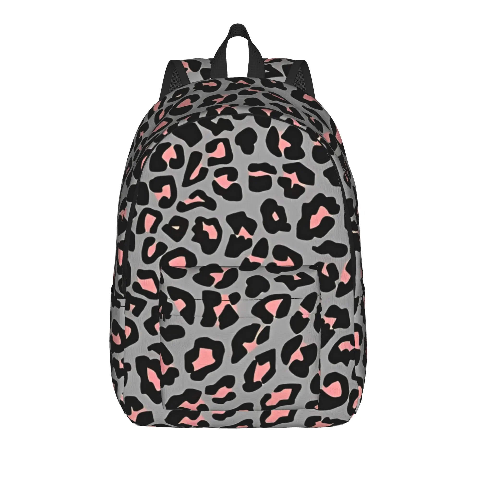 Pink and Grey Leopard Print Spots Backpack  Fun Backpacks Women Men Daily Soft High School Bags Design Rucksack