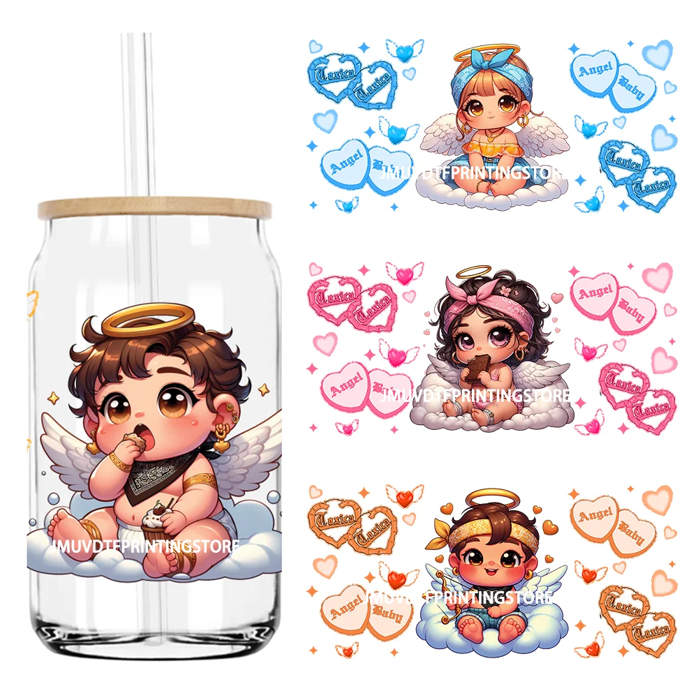 

Chicano Baby Angel 16OZ UV DTF Cup Wrap Transfers Stickers Old School Cholo Girl Custom DIY Waterproof Logo For Libbey Glass Can