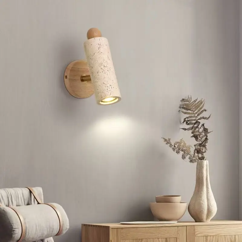 Vintage Scandinavian Living Room Designer Retro Wall Lighting Yellow Travertine Wabi-sabi Style Bedroom Bedside Wall Light