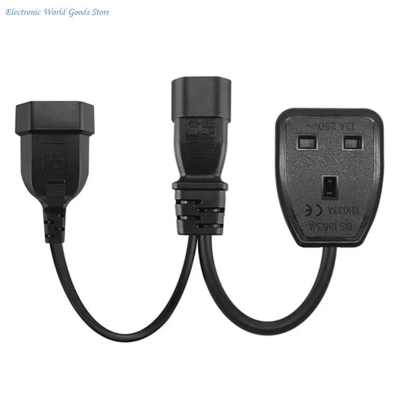 A3PD 1ft/32cm IEC320 C14 to UK 13A+EU4.0mm AC-Power Extension Cable Adapter Cord