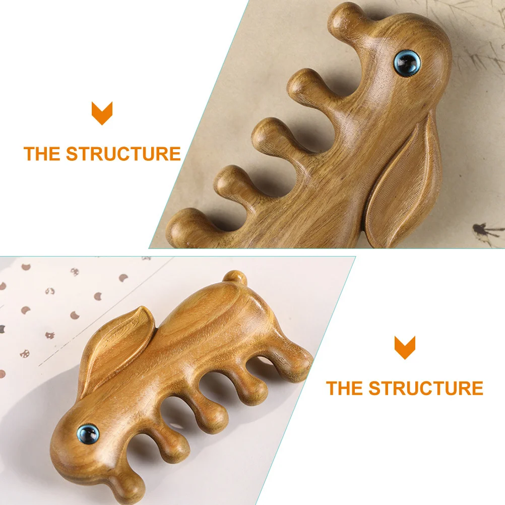 

Натуральная деревянная расческа для волос с широкими зубьями в форме кролика, антистатическая массажная расческа для кожи головы, портативный деревянный массажный инструмент для ухода за кожей головы