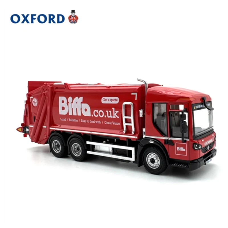 Diecast 1:76 Scale Alloy OXFORD Dennis Red Garbage Collection Truck Car Model Finished Product Simulation Model Gift Display