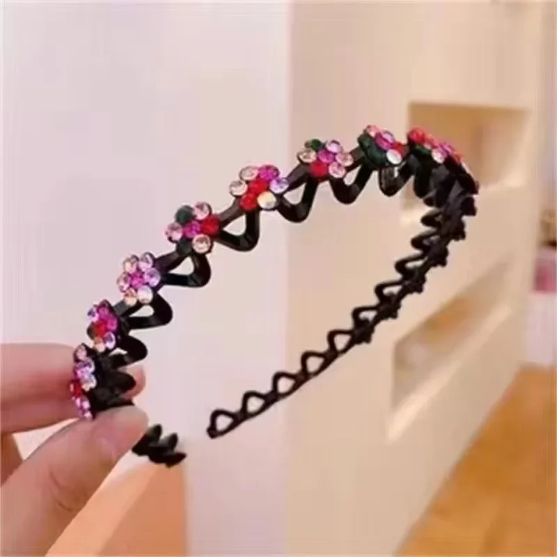 

New Non-slip Rhinestone Headbands Solid Wave Hairbands for Women Girls Bezel Fashion Hair Hoop Ladies Boutique Hair Accessories