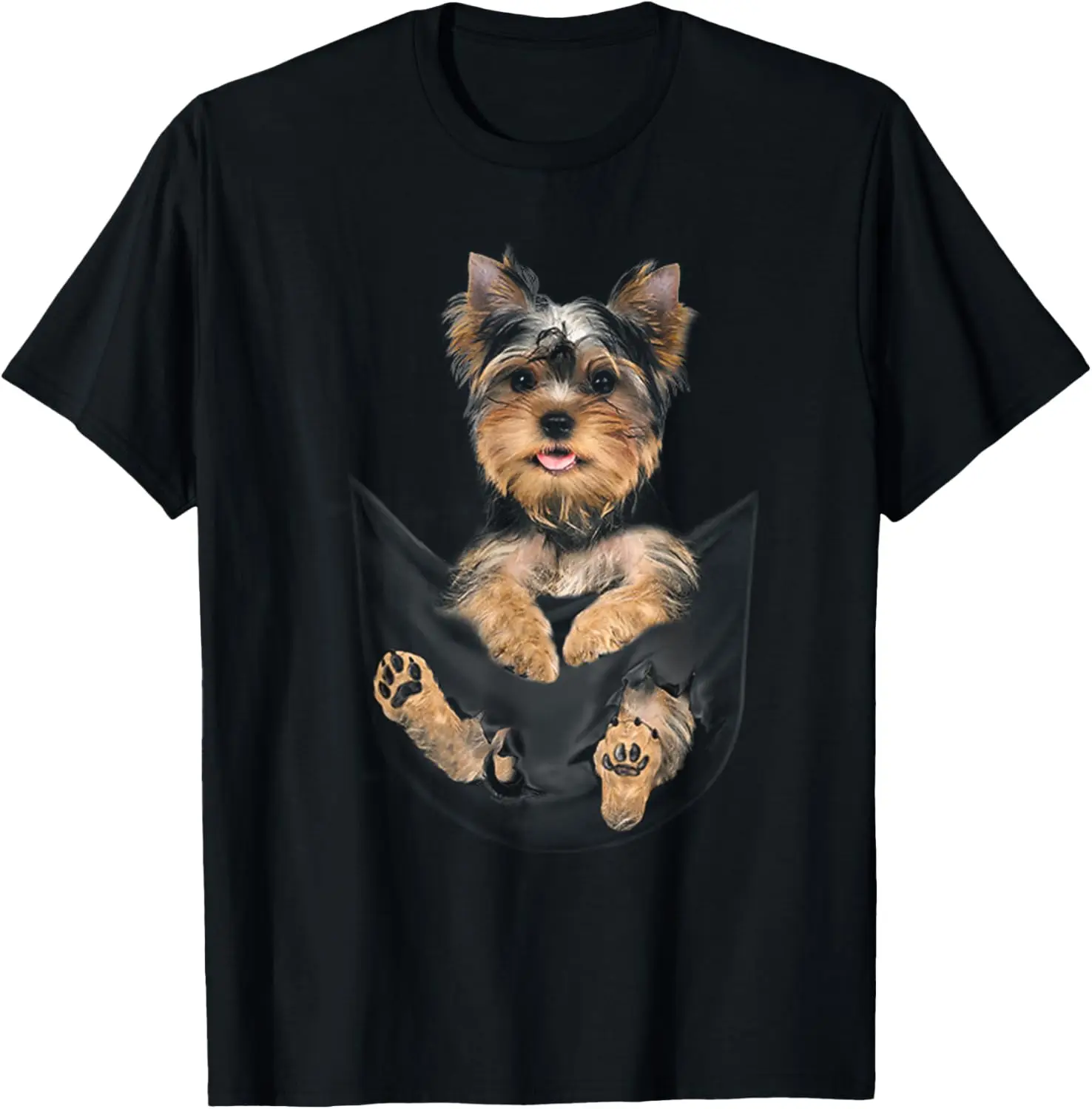

Yorkie Puppy in Pocket Graphic Tee Breathable Short Sleeve Cotton T-Shirt For Dog Lovers