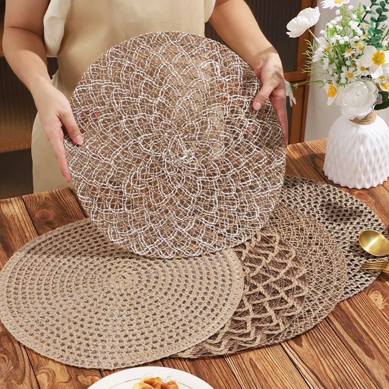 Hand-Woven Jute Round Placemats 15 Inch Heat-Resistant Non-Slip Table Mats For Farmhouse Boho Dining Decor