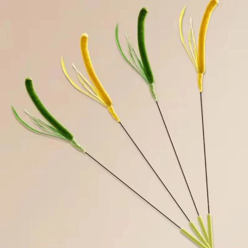 Interactive Cat Toy Tail Grass Teasing Stick with Bell Long Wire Wand Kitten Bite Resistant Exercise Toy