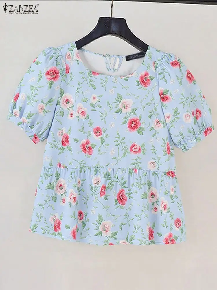 

2025 Summer Floral Printed Blouse ZANZEA Elegant Women Tops Square Neck Work Shirt Stylish Holiday Blusas Female Mujer Chemise