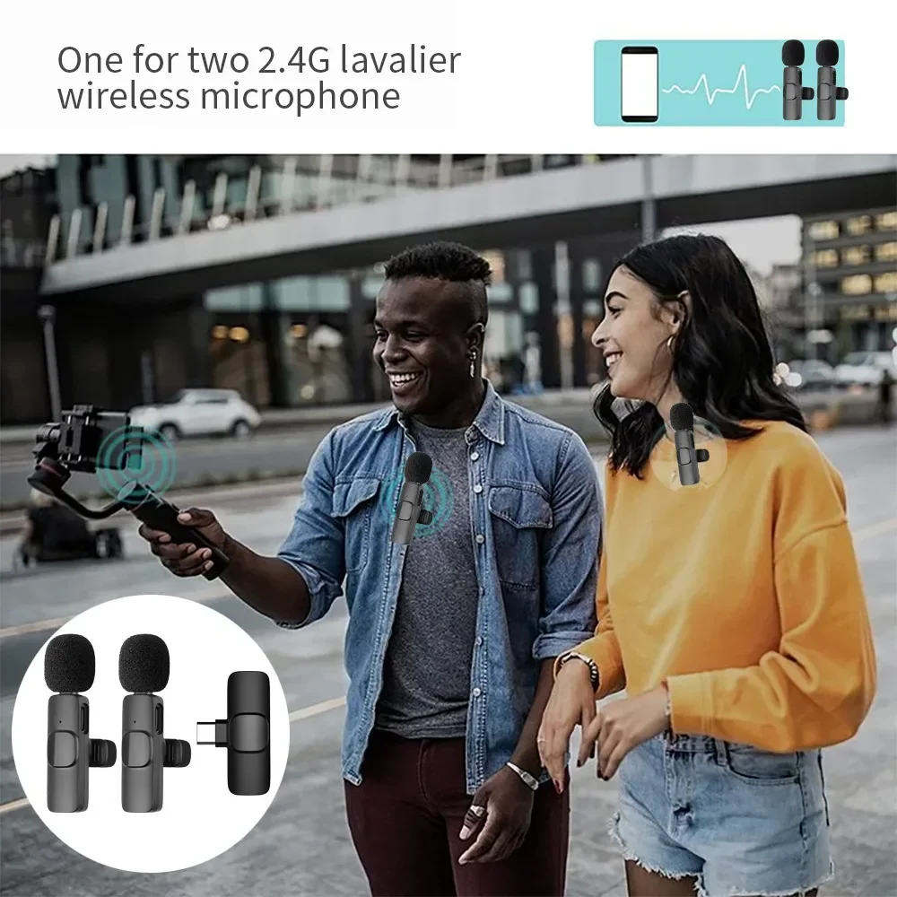 2.4G ميكروفون لاسلكي Lavalier تسجيل الصوت والفيديو ميكروفون صغير آيفون أندرويد البث المباشر الألعاب الهاتف مع استقبال
